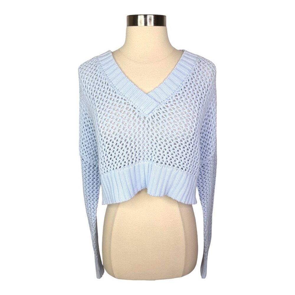 Offline by aerie Cropped Crochet Knit V-Neck Summer Sweater - Size Small - Picture 2 of 5